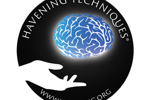 Havening Symbol Logo: eine Hand unterhalb eines menschlichen Gehirns